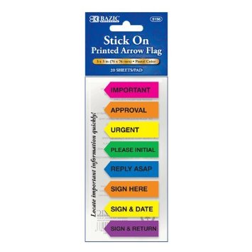 BAZIC Neon Page Markers 0.5x1.7 Printed Arrow Flag Tabs  (160 Flags/Pack)