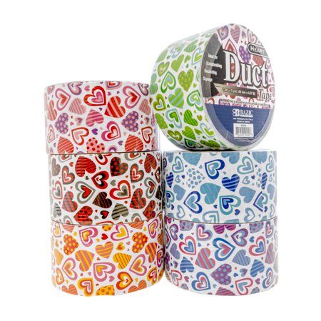 BAZIC Printed Duct Tape Heart Pattern 1.88  X 5 Yards  6-Pack