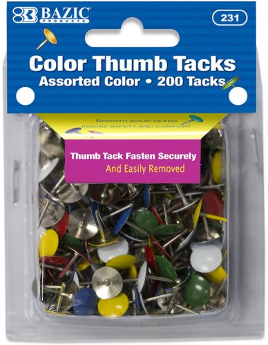BAZIC Push Pins Color Flat Head Steel Thumb Tacks (150/pack)