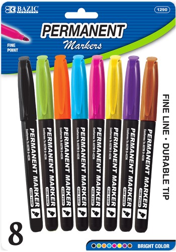 Bazic Bright Colors Fine Tip Permanent Markers W / Pocket Cl