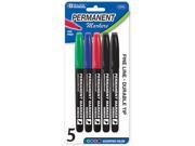 BAZIC Permanent Marker Fine Line Assorted Color Markers (5/Pack)