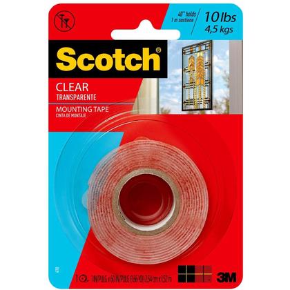 2-Sided Mounting Tape, Industrial Strength, 1" X 60", Clear/Red Liner