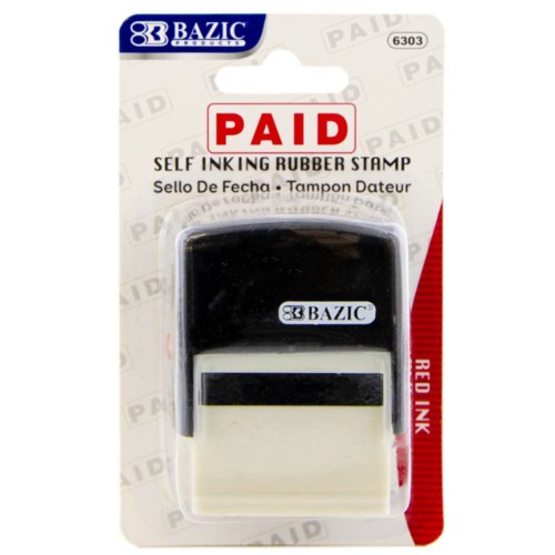 Bazic Products 6303 Red Ink Paid Self Inking Rubber Stamp