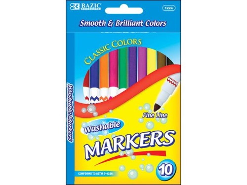 Bazic 10 Color Super Tip Washable Markers