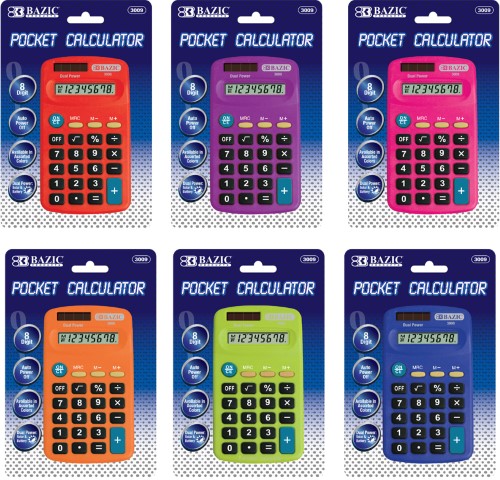 BAZIC 8-Digit Dual Power Pocket Size Calculator [3009]