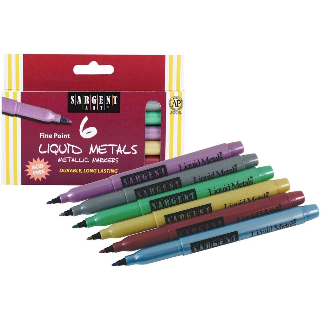 Sargent Art Liquid Metals Washable Metallic Marker Set  6-Colors  Fine