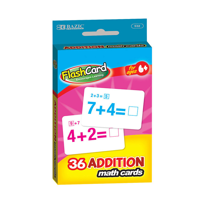BAZIC Addition Flash Cards  Numbers Math Flashcards (36/Pack)  1-Pack