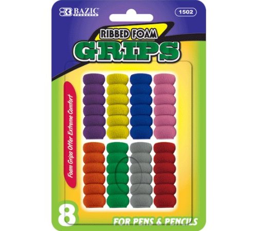 BAZIC Pencil Grip Soft Gel Pen Grip  Assorted Color (8/Pack)  2-Packs