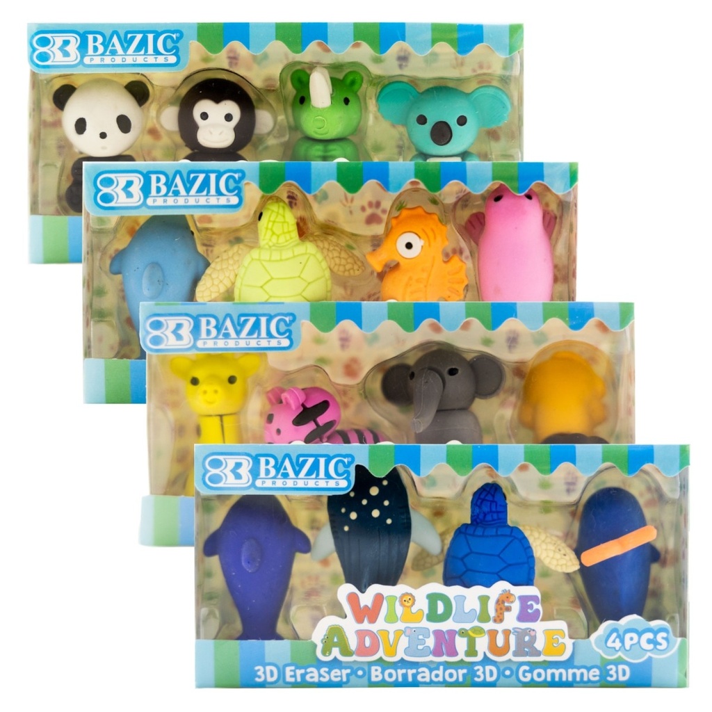 Bazic 2252 Wildlife Adventures 3D Eraser Sets, Multi Color