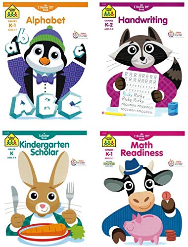 SCHOOL ZONE Assorted Workbooks 8-Title  for Learning Vocabulary Math  Number ABC S Reading Writing Color & Shapes  8-Pack