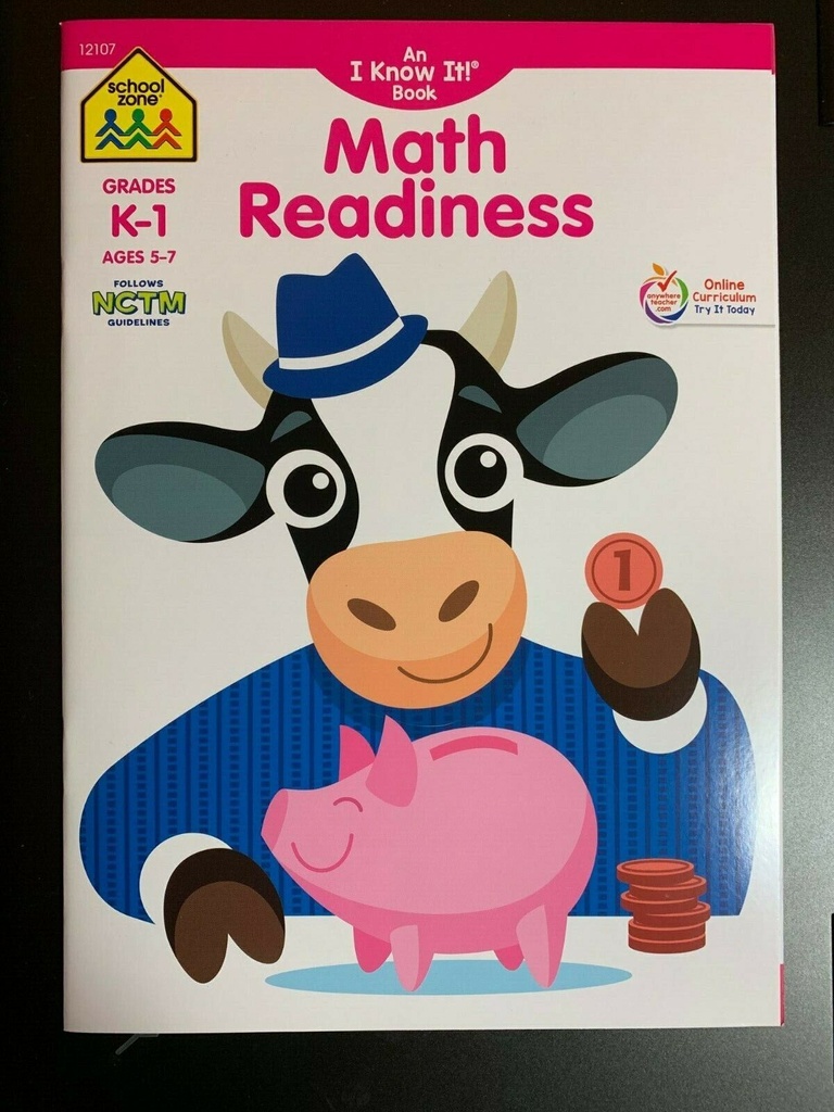 SCHOOL ZONE MATH READINESS GRADES K-1 AGES 5-7 WORKBOOK Education Kids Children