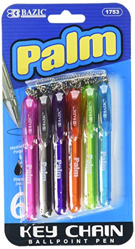 BAZIC Palm Mini Ballpoint Pen W/Key Ring  Black Ink 1.0mm (5/Pack)
