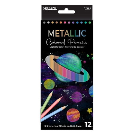 BAZIC Metallic Colored Pencils 12 Shimmering Shades Pre-Sharpened Pencil Set (12/Pack)  1-Pack