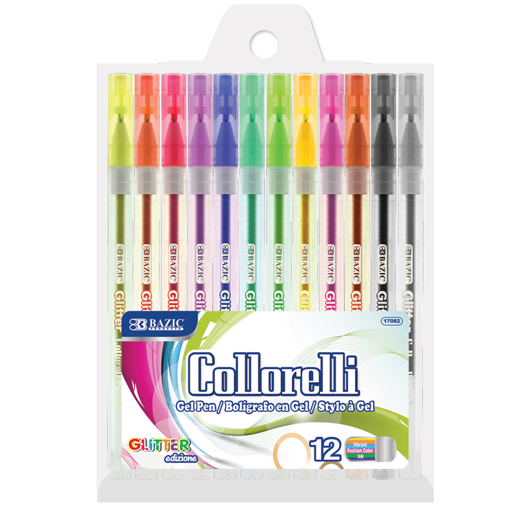 BAZIC Collorelli Gel Pen 1.0mm Glitter Color  Smooth Write (12/Pack)